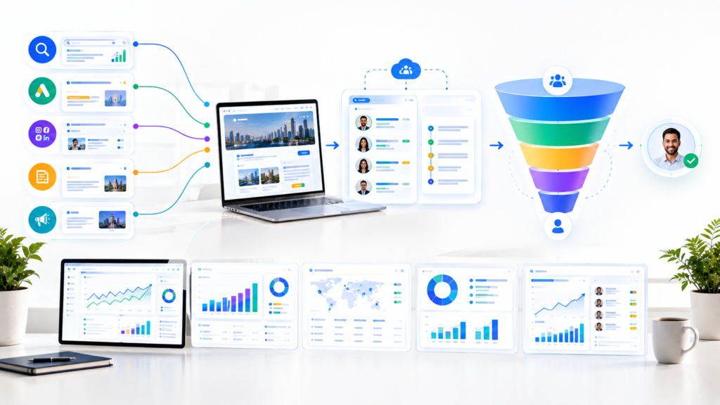 Digital marketing lead generation funnel from traffic to qualified customers