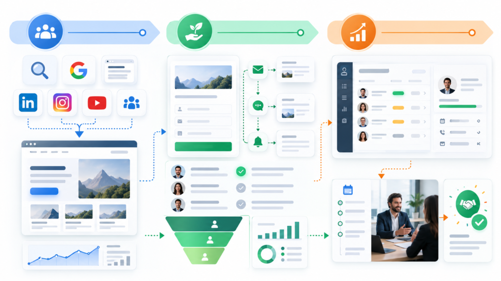 Lead generation strategies 2026 showing TOFU MOFU BOFU marketing funnel